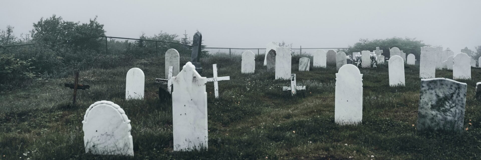 Cemetery with graves fog